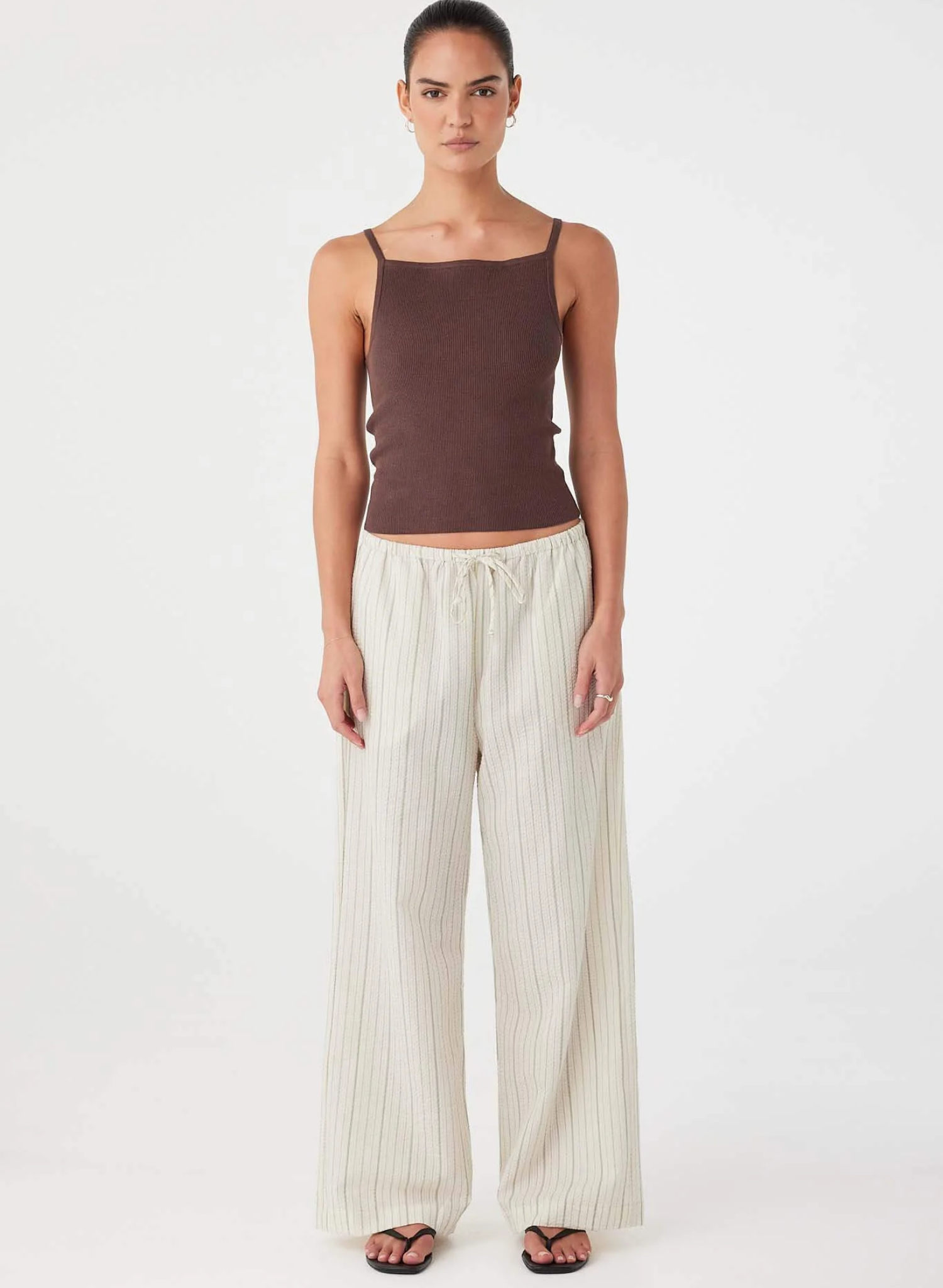 Rae Drawstring Pant in Olive Stripe