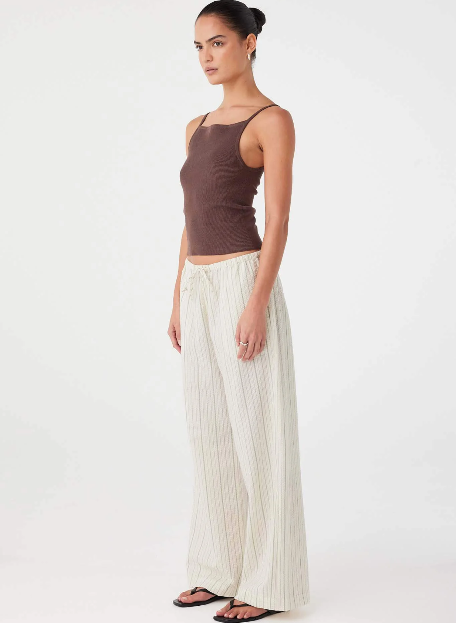 Rae Drawstring Pant in Olive Stripe