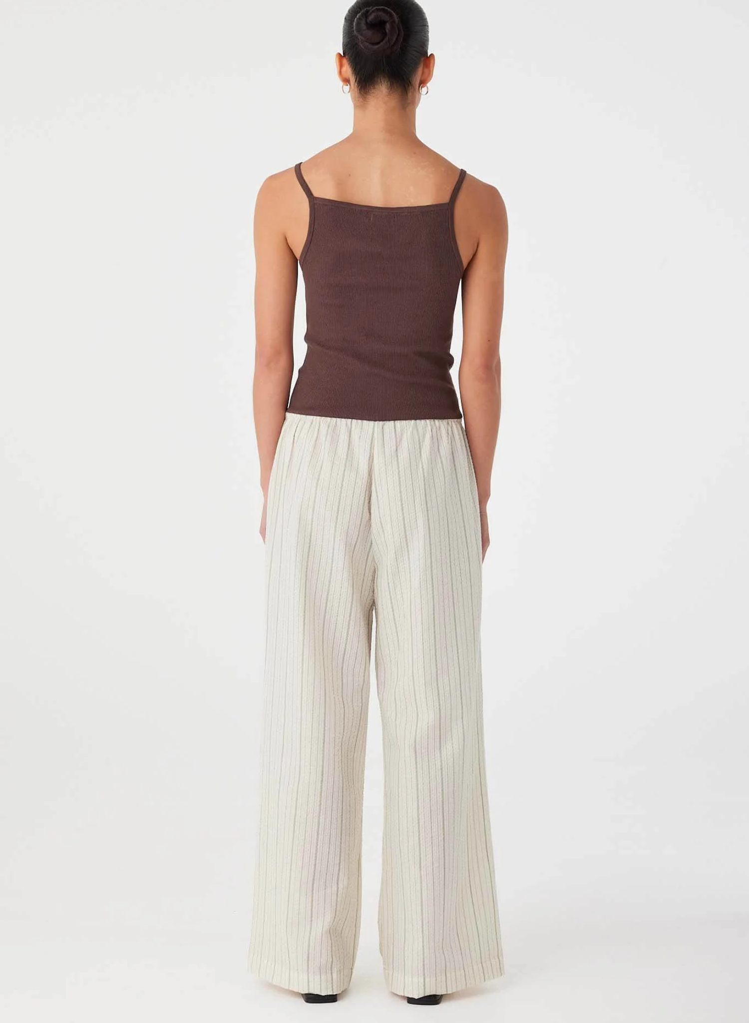 Rae Drawstring Pant in Olive Stripe