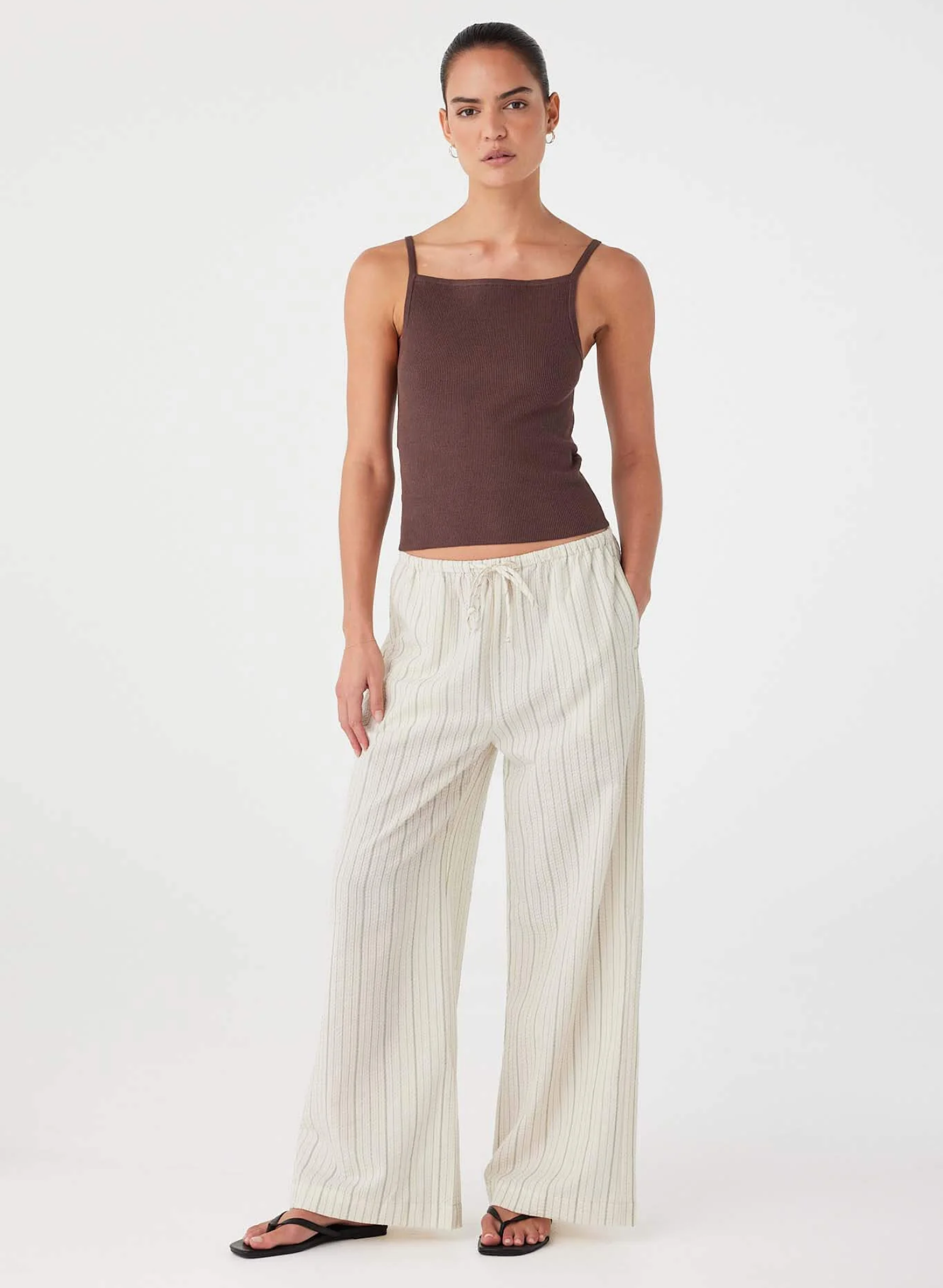 Rae Drawstring Pant in Olive Stripe