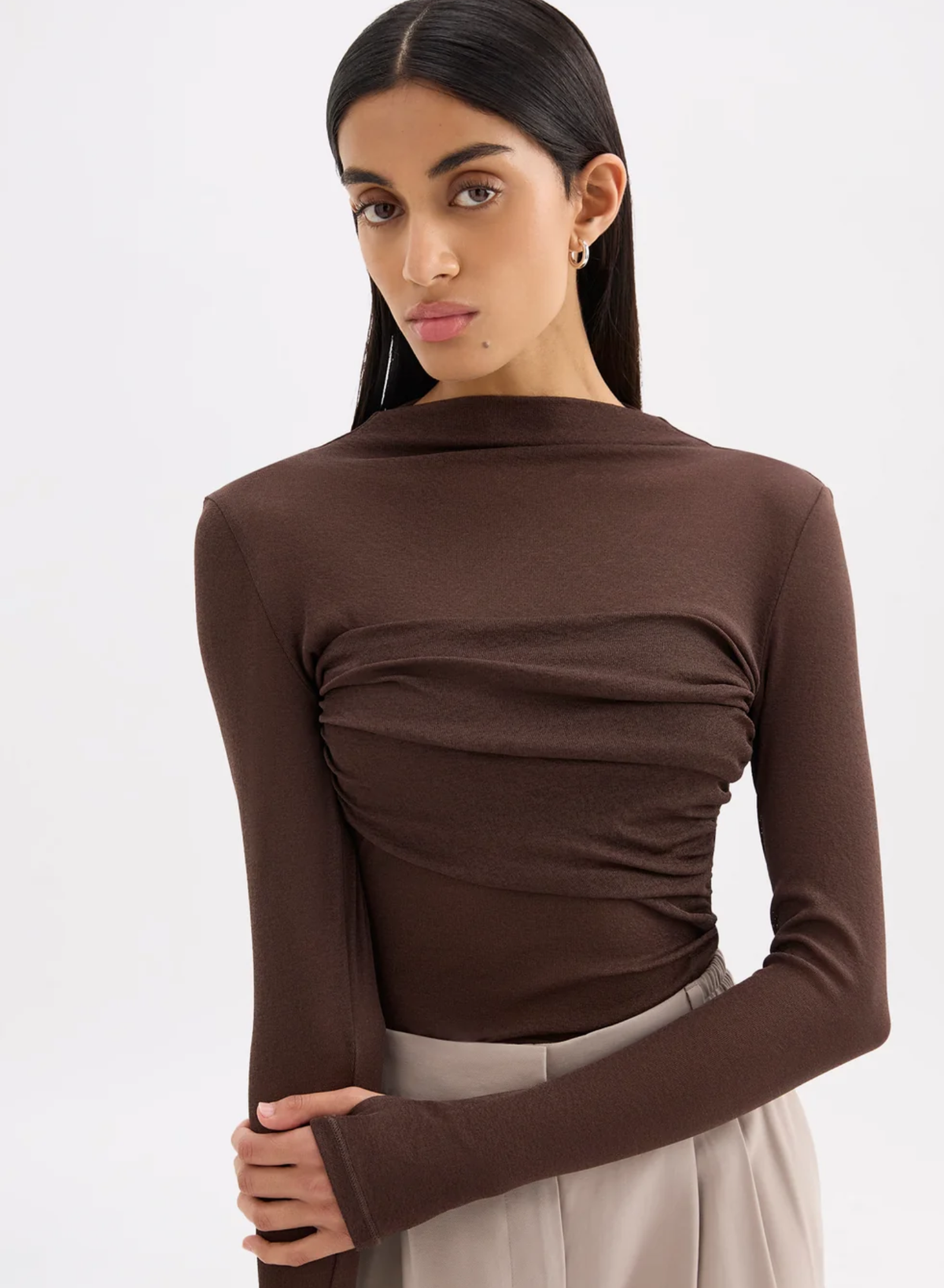 Aster Ls Mesh Top - Chocolate