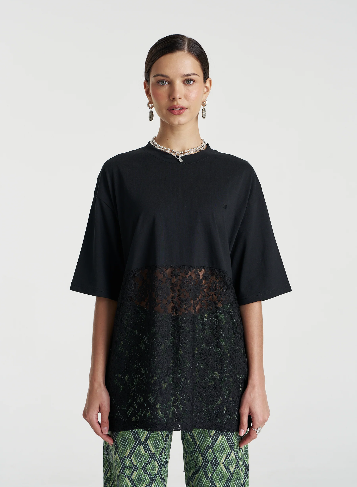 Lace Panel Black Tee