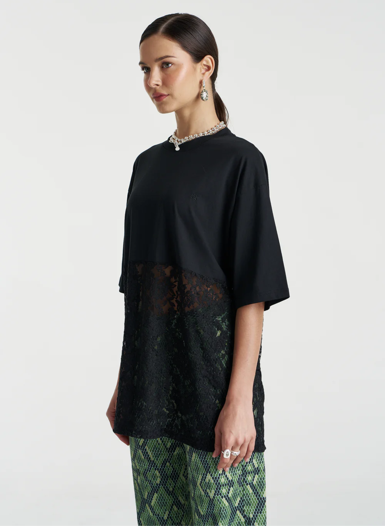 Lace Panel Black Tee