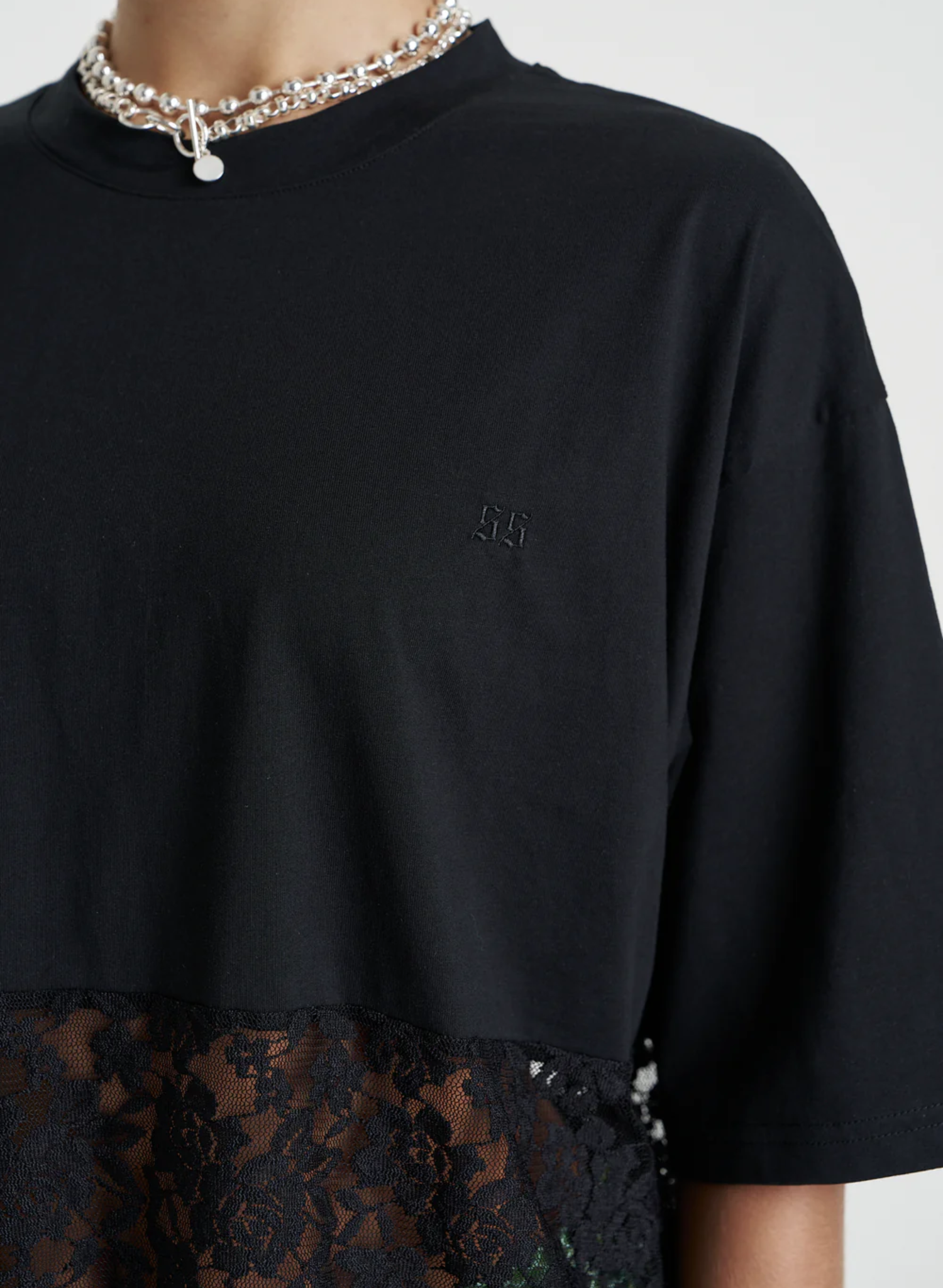 Lace Panel Black Tee