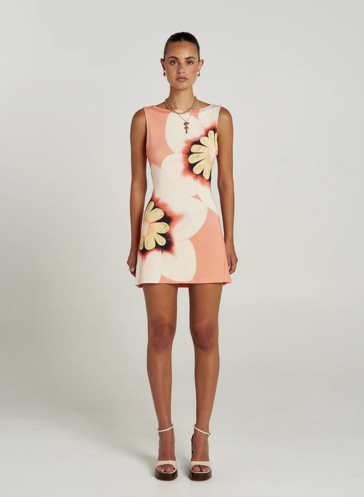Boatneck Mesh Mini Dress - Harlequin