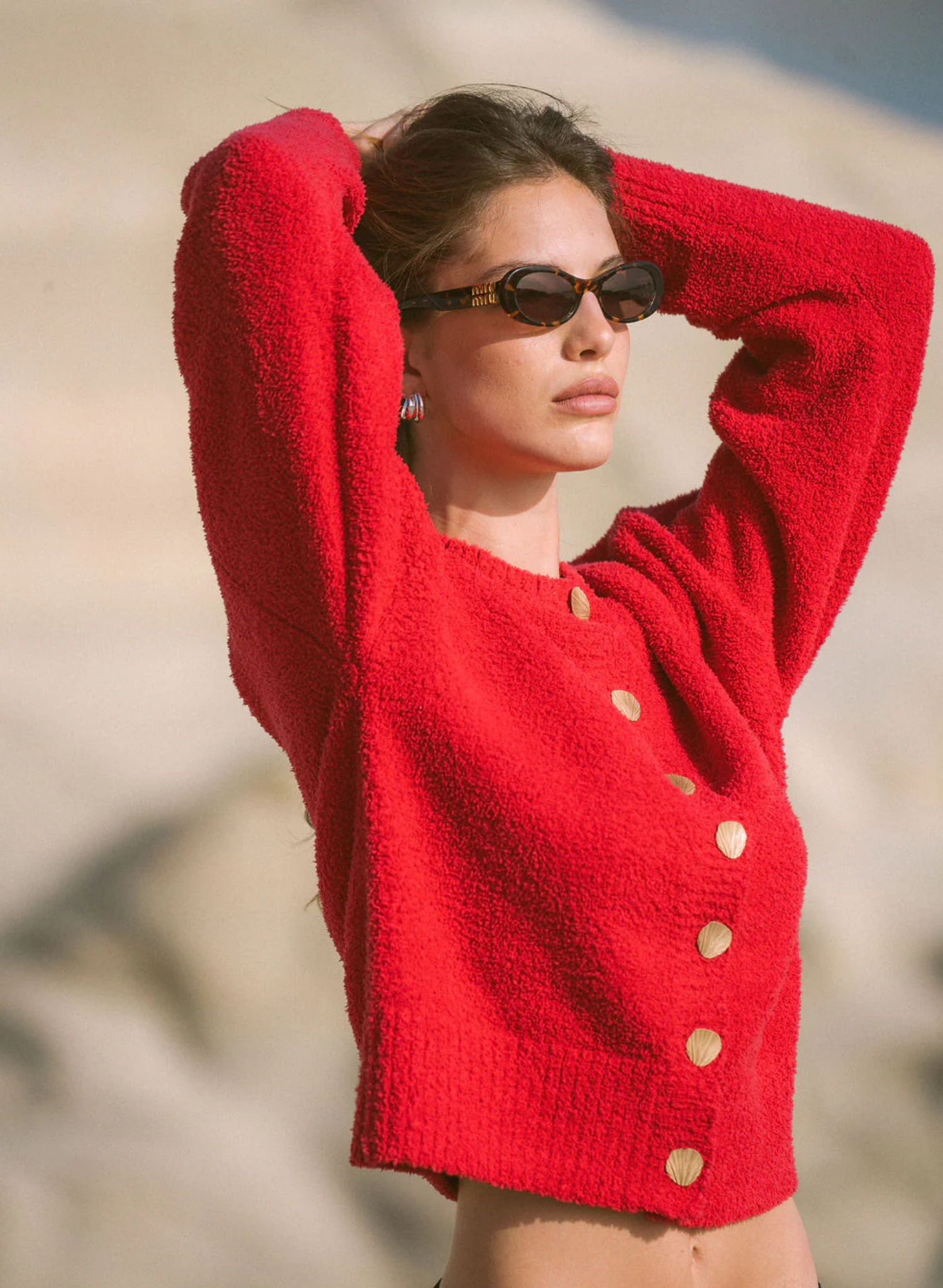 Aimes Shell Cardigan Deep Coral