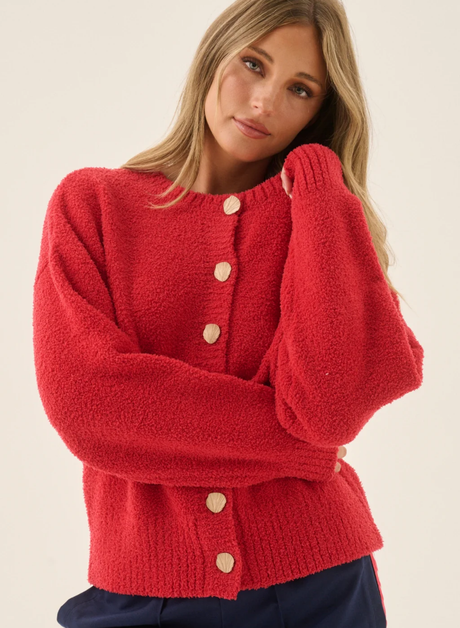 Aimes Shell Cardigan Deep Coral