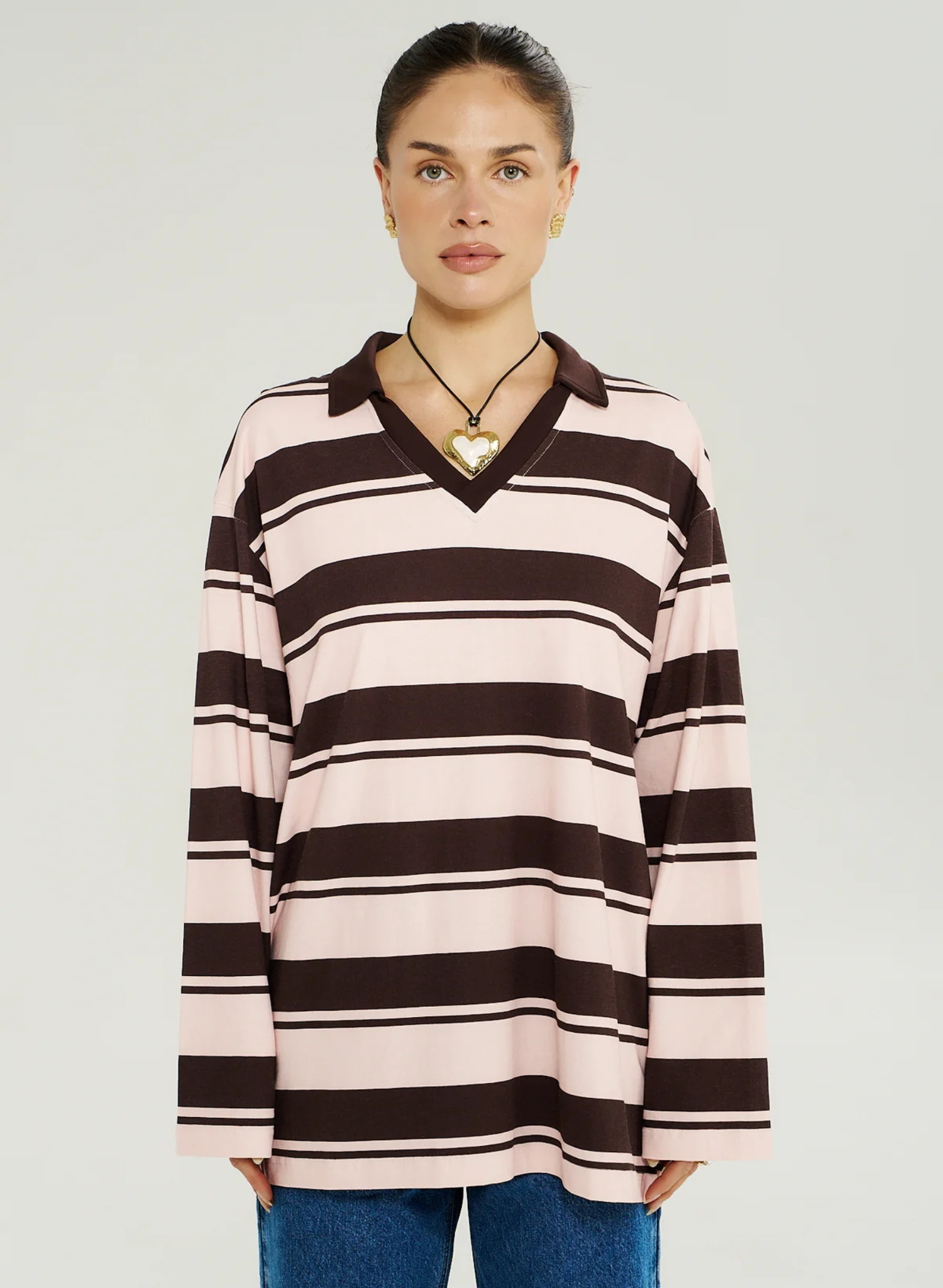 LS Polo Stripe - Choc Rose Stripe