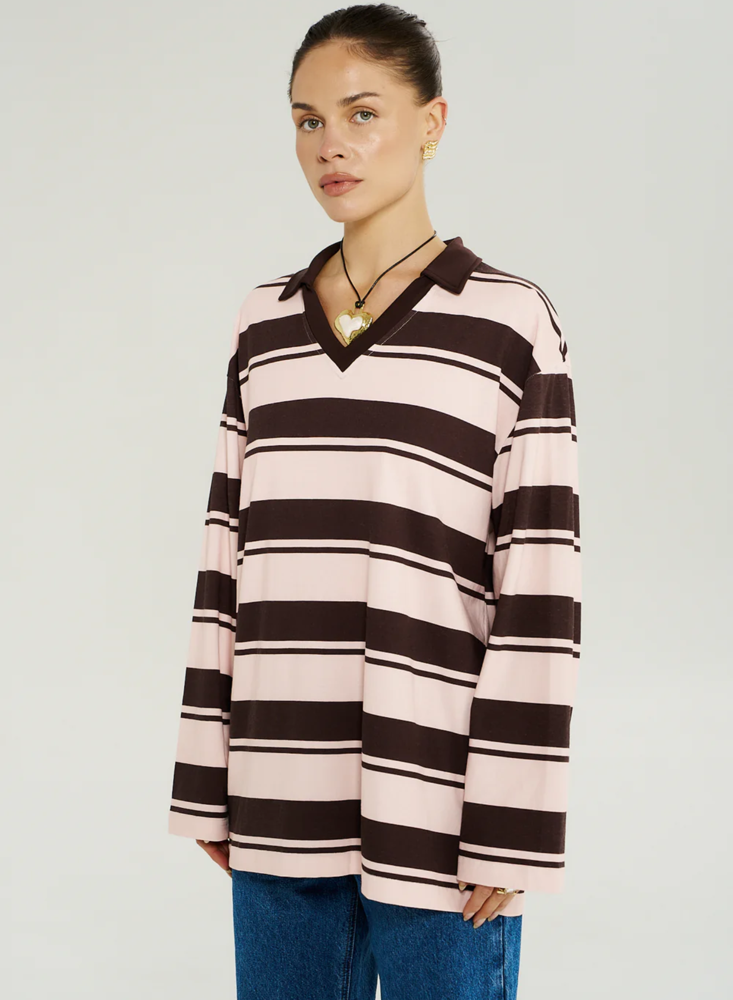LS Polo Stripe - Choc Rose Stripe