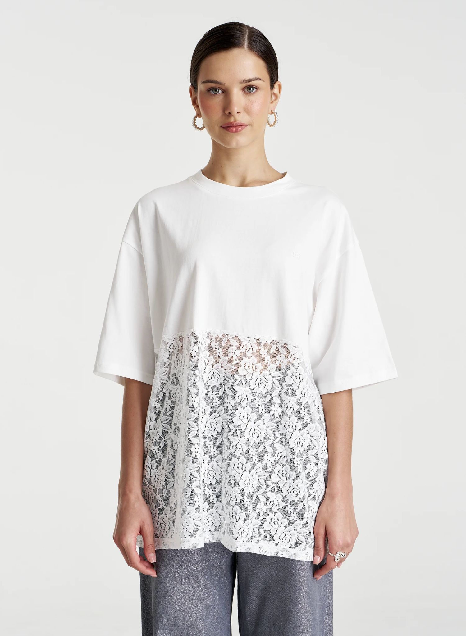 Lace Panel Tee - Lily White