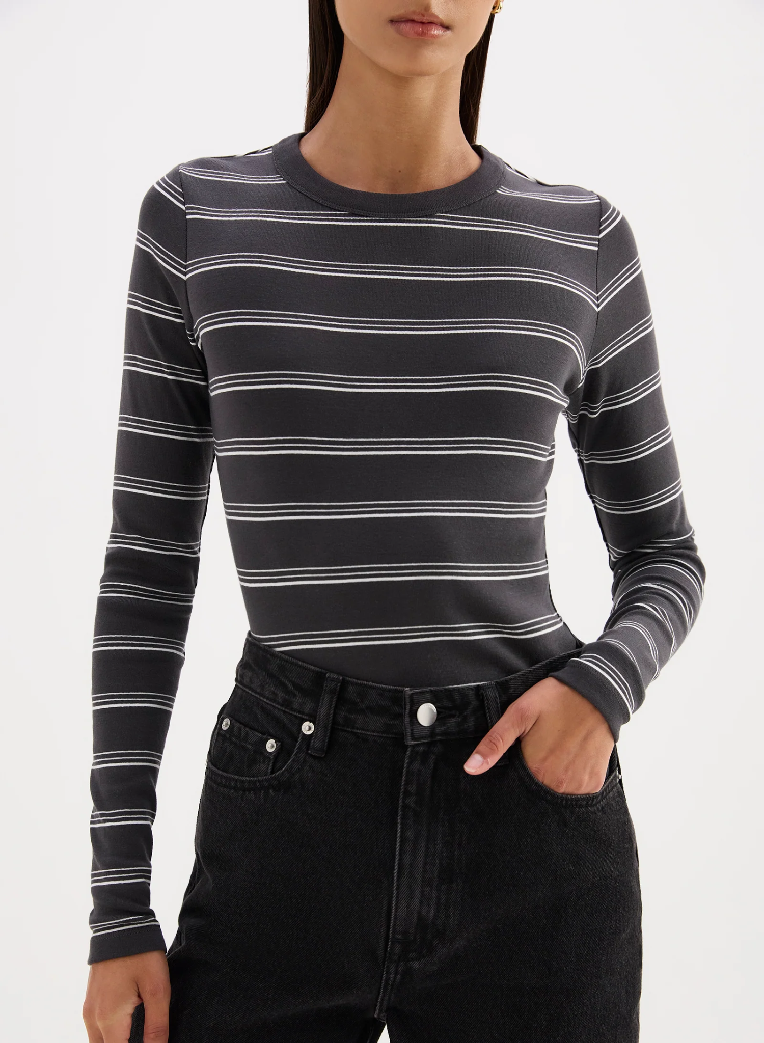 Lexi LS Top - Coal Stripe