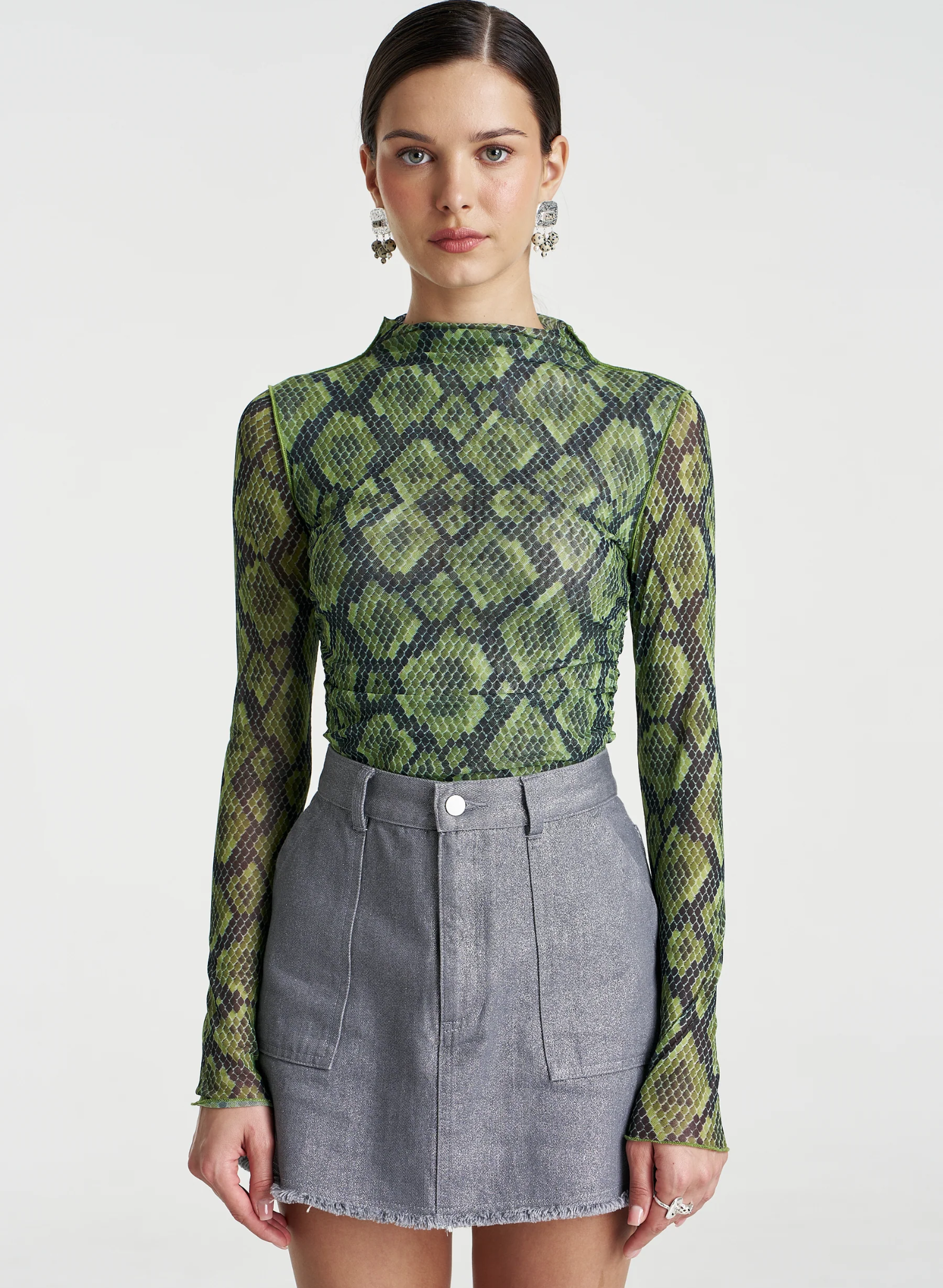 Mesh LS Rouched Skivvy in Viper