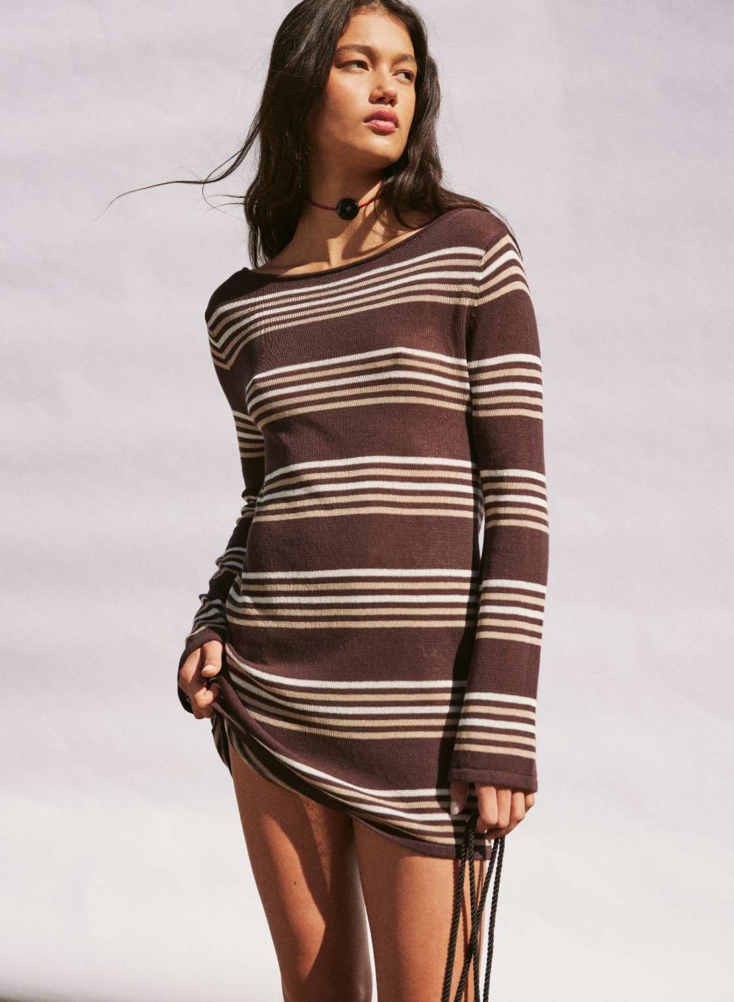 Nia Long Sleeve Mini Dress - Espresso Stripe