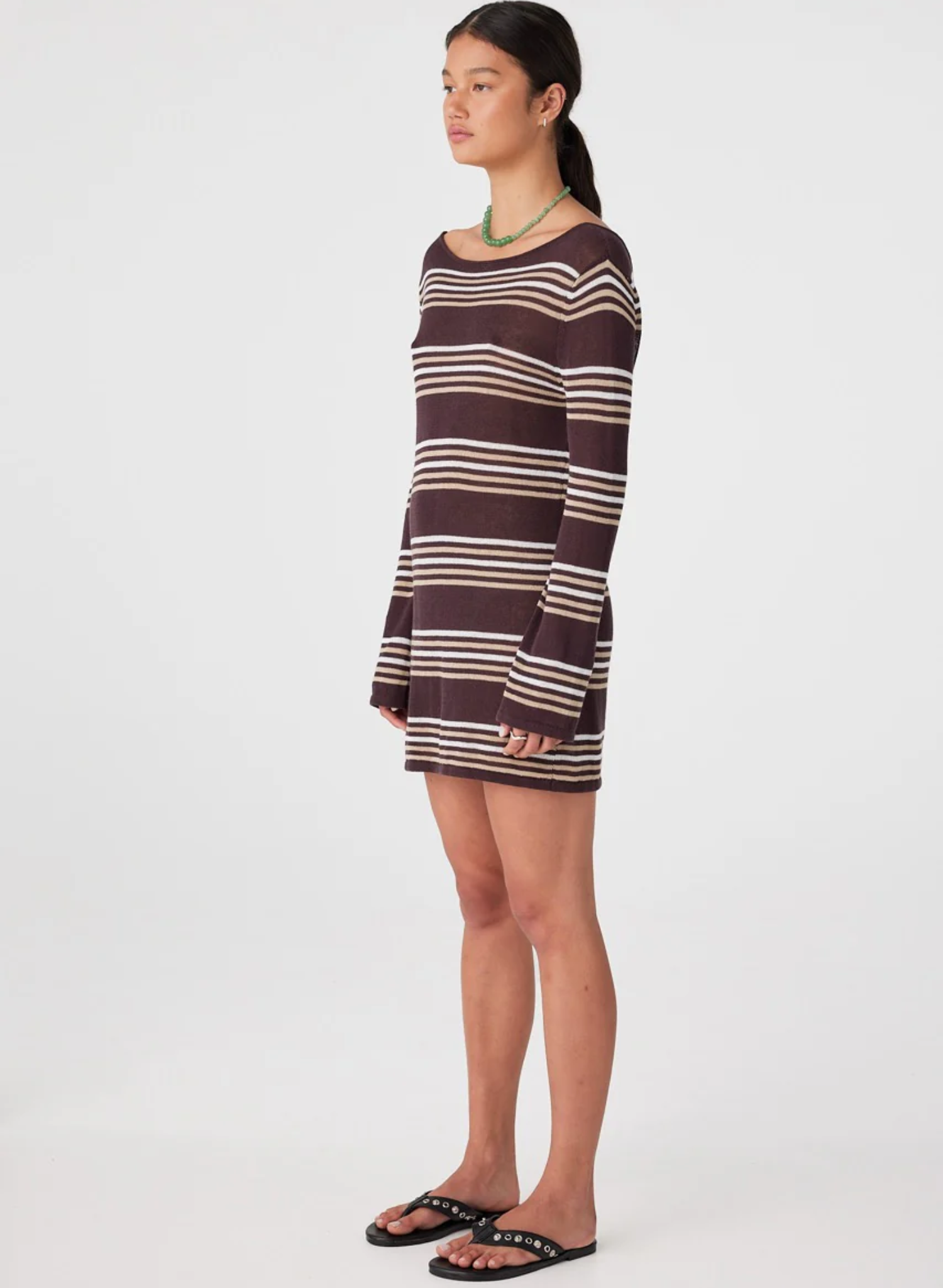Nia Long Sleeve Mini Dress - Espresso Stripe