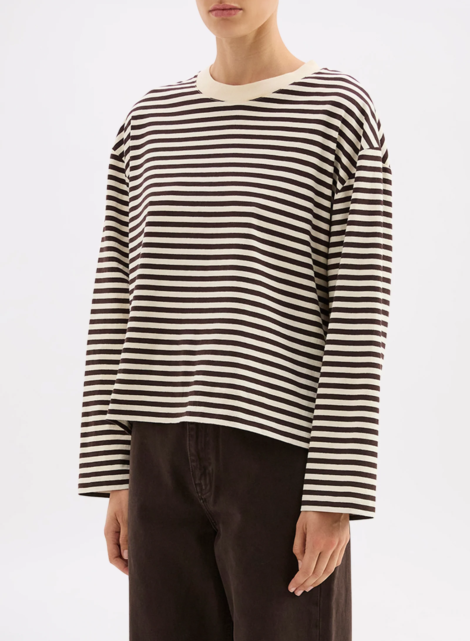 Organic Stripe LS Tee - Espresso Stripe