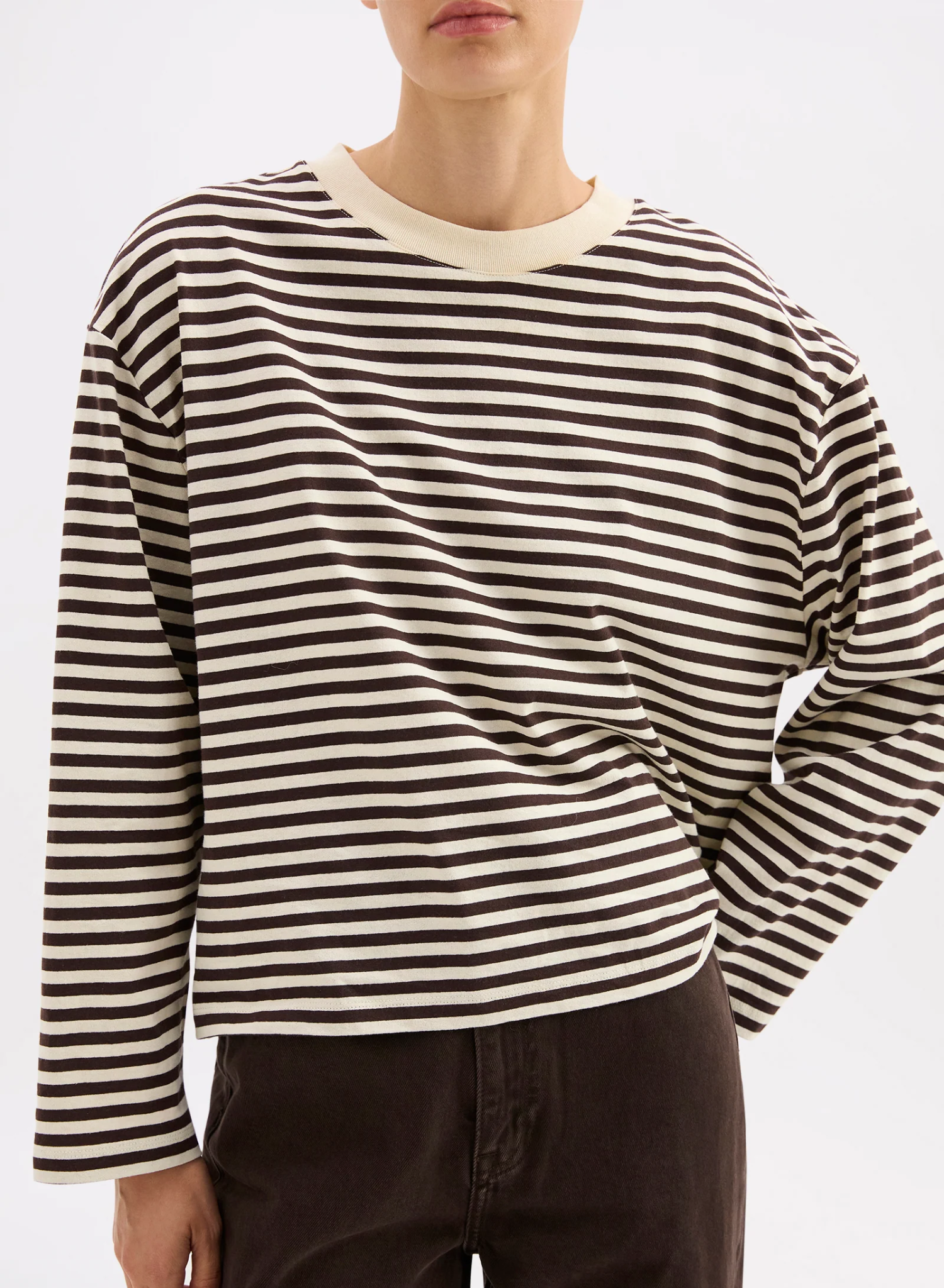 Organic Stripe LS Tee - Espresso Stripe