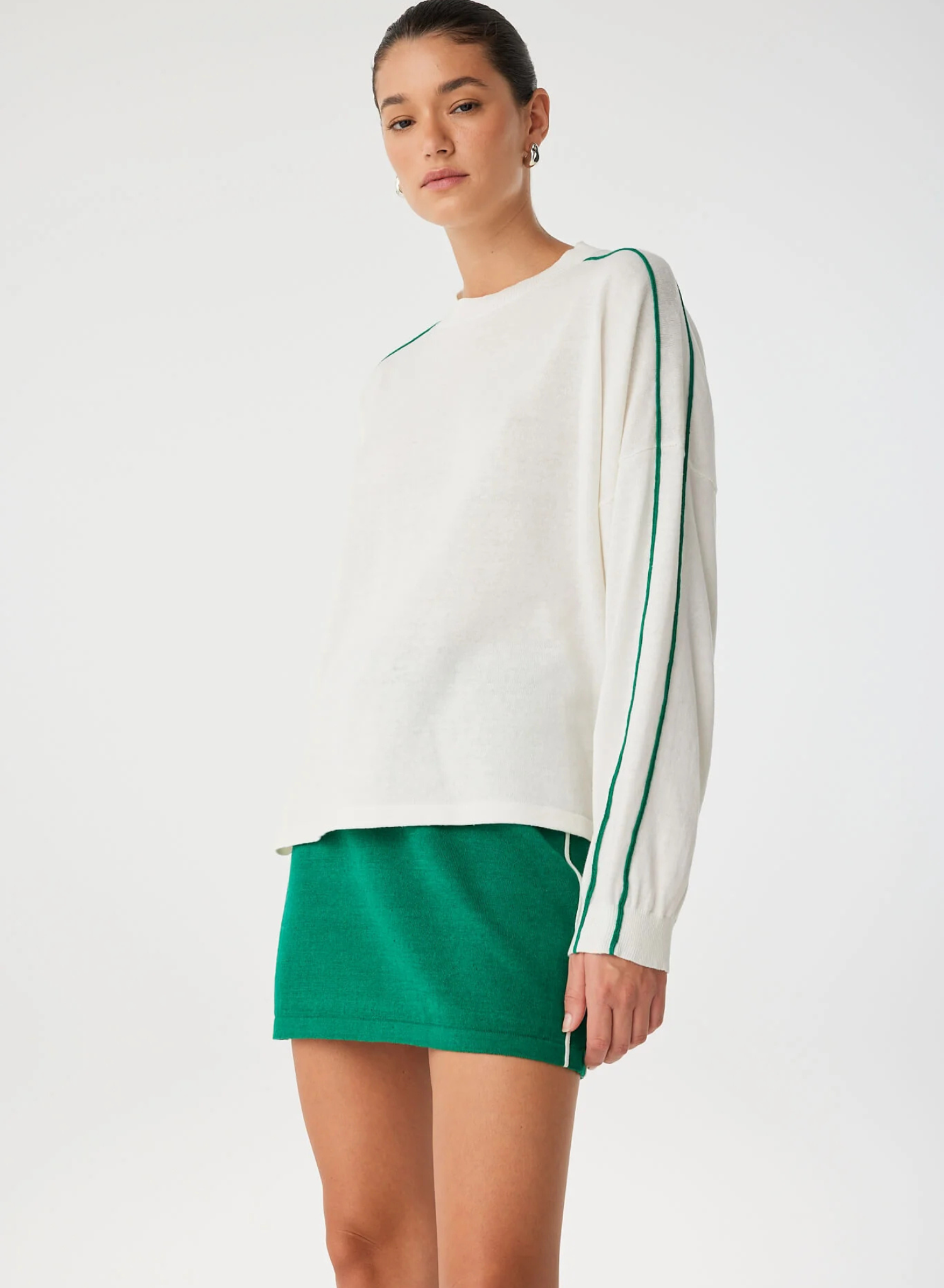 Pippa Long Sleave Top - Cream/Palm Green