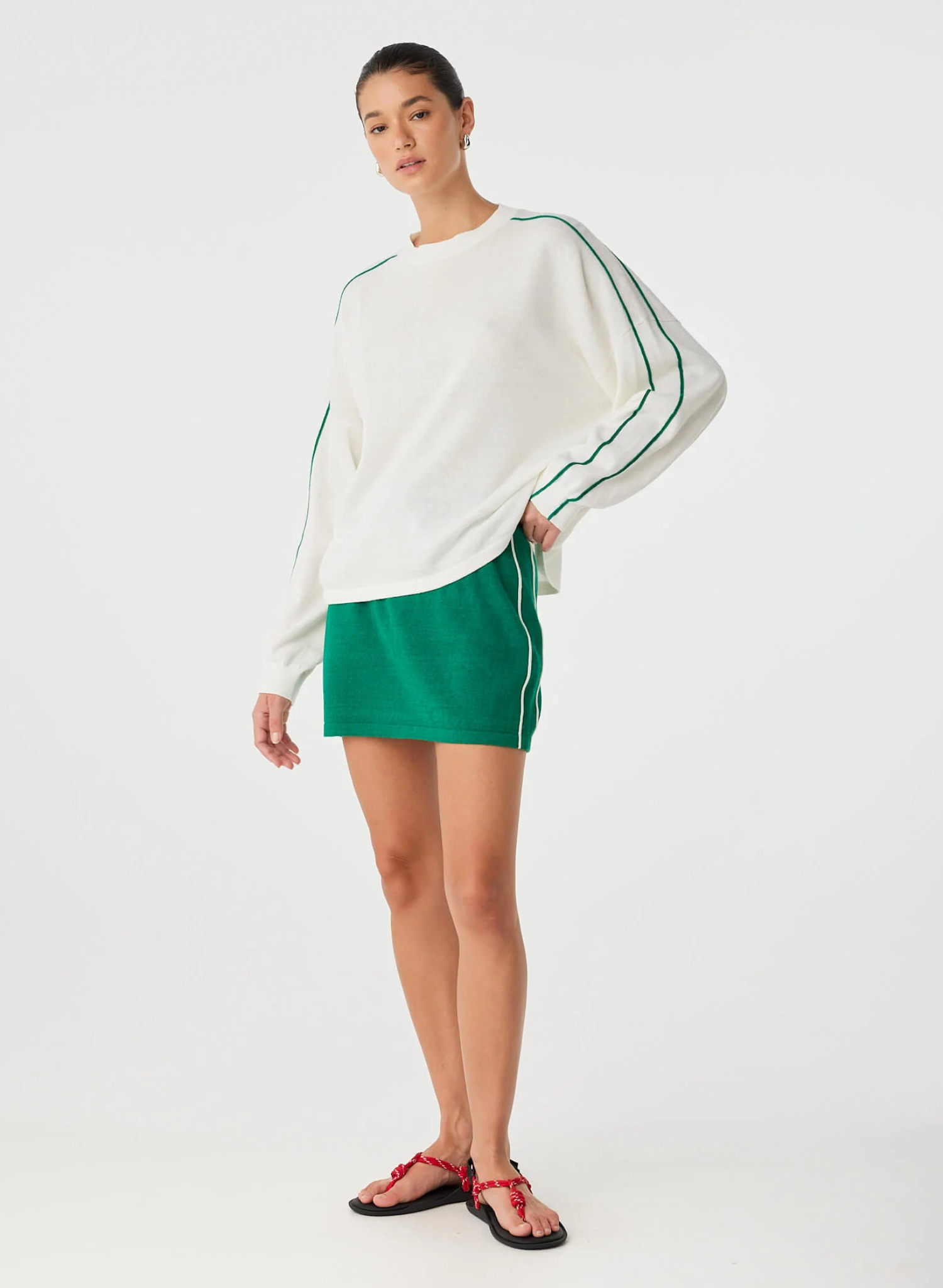 Pippa Long Sleave Top - Cream/Palm Green