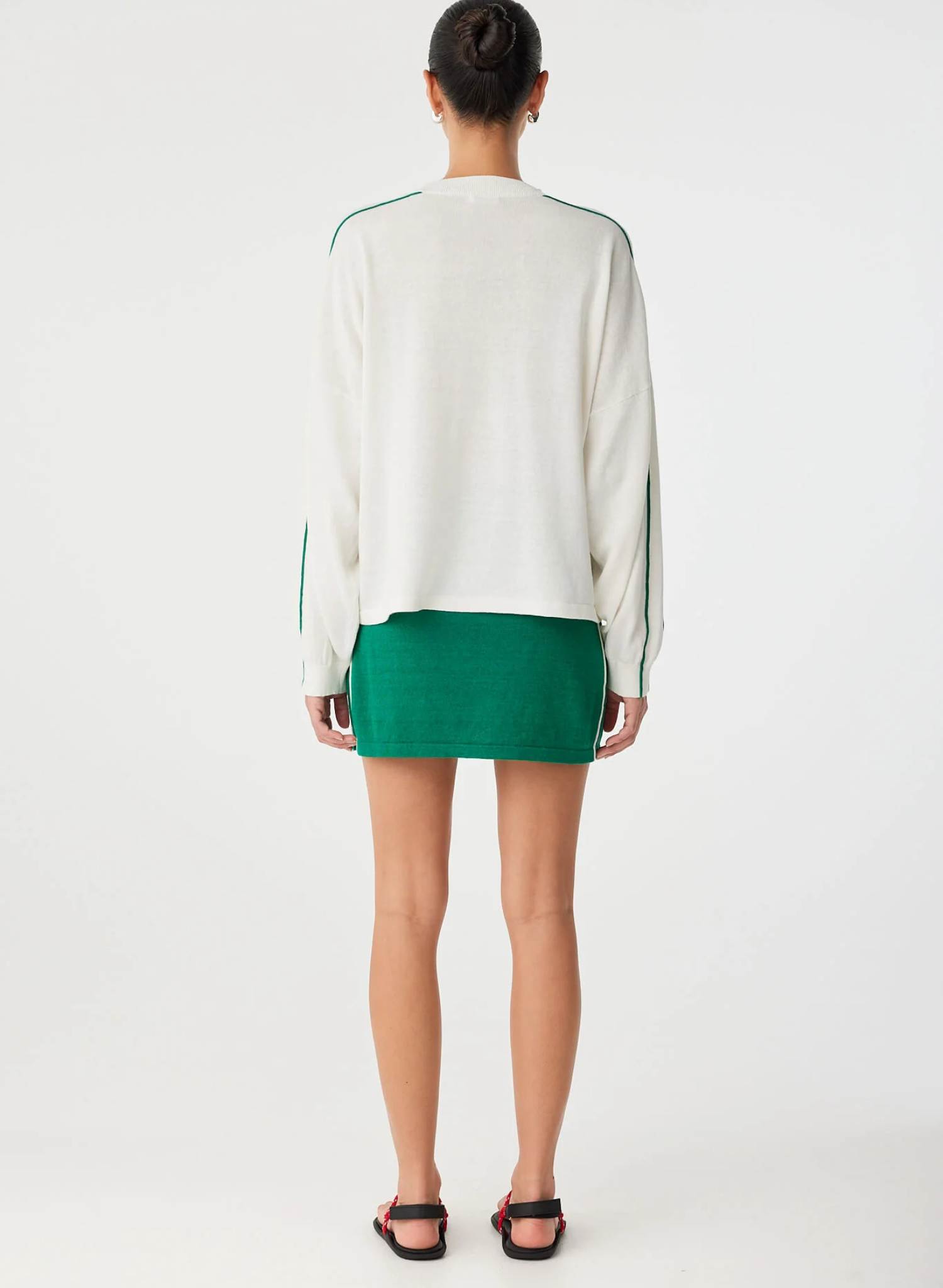 Pippa Long Sleave Top - Cream/Palm Green