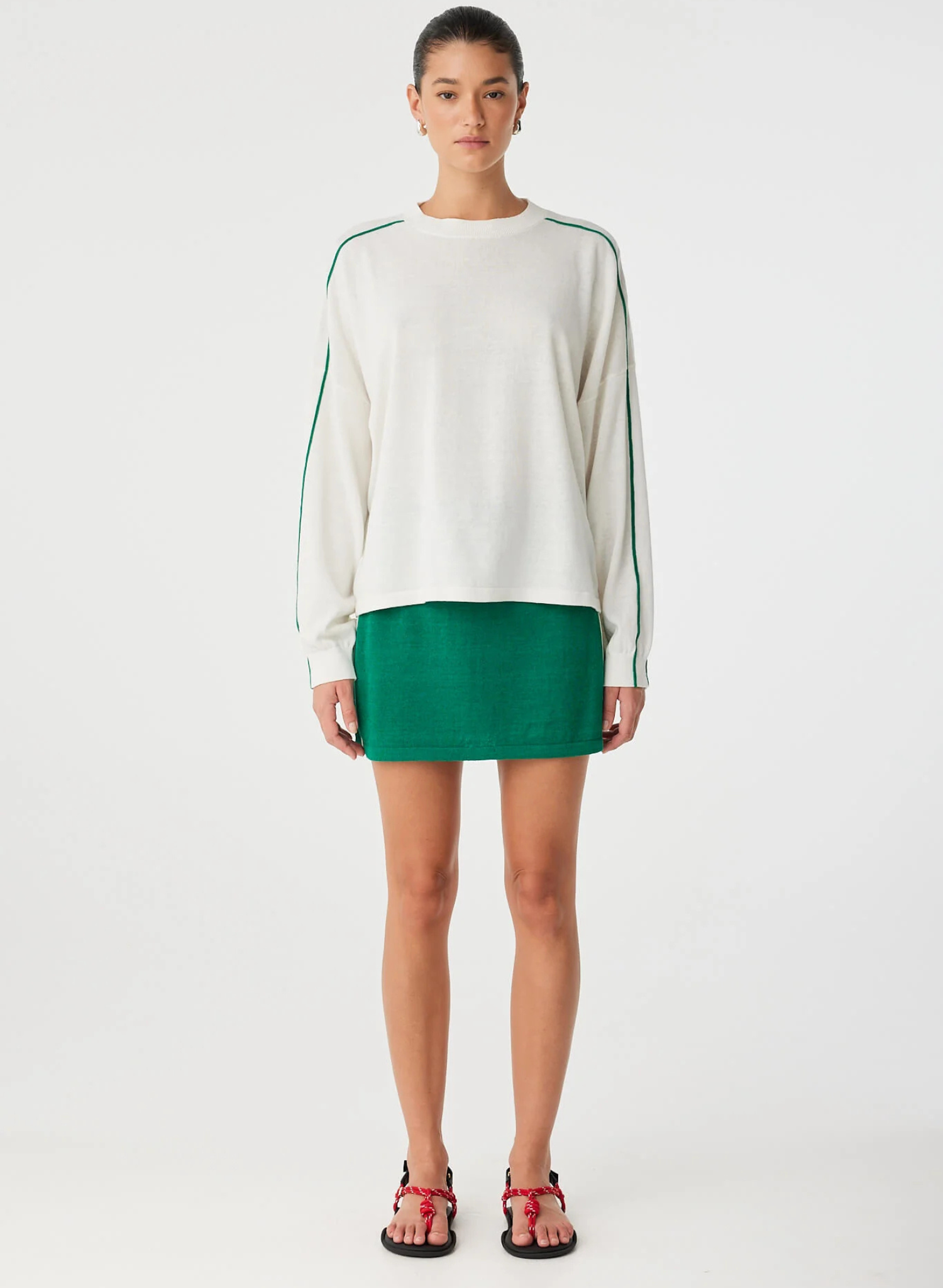 Pippa Long Sleave Top - Cream/Palm Green