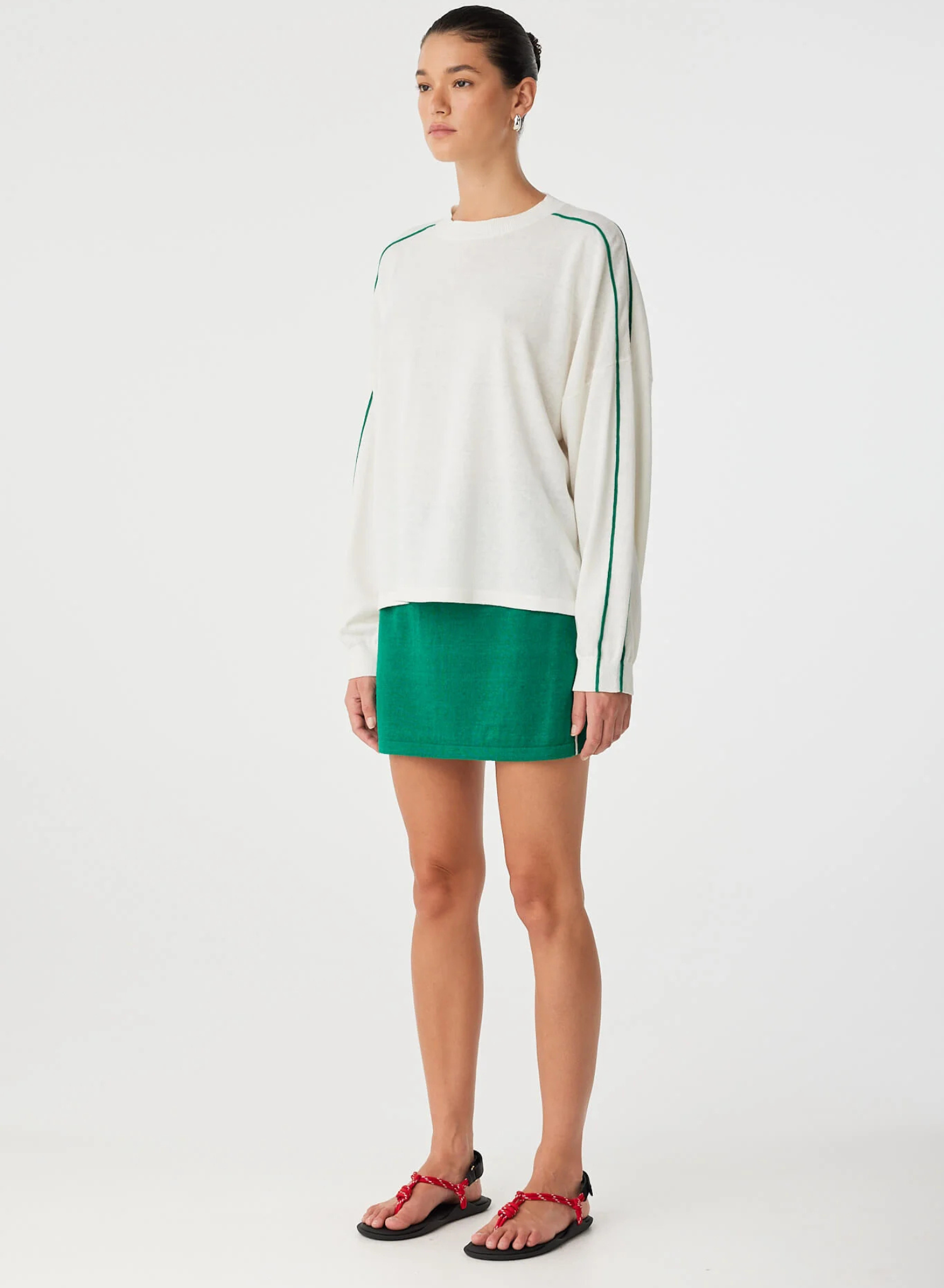 Pippa Long Sleave Top - Cream/Palm Green