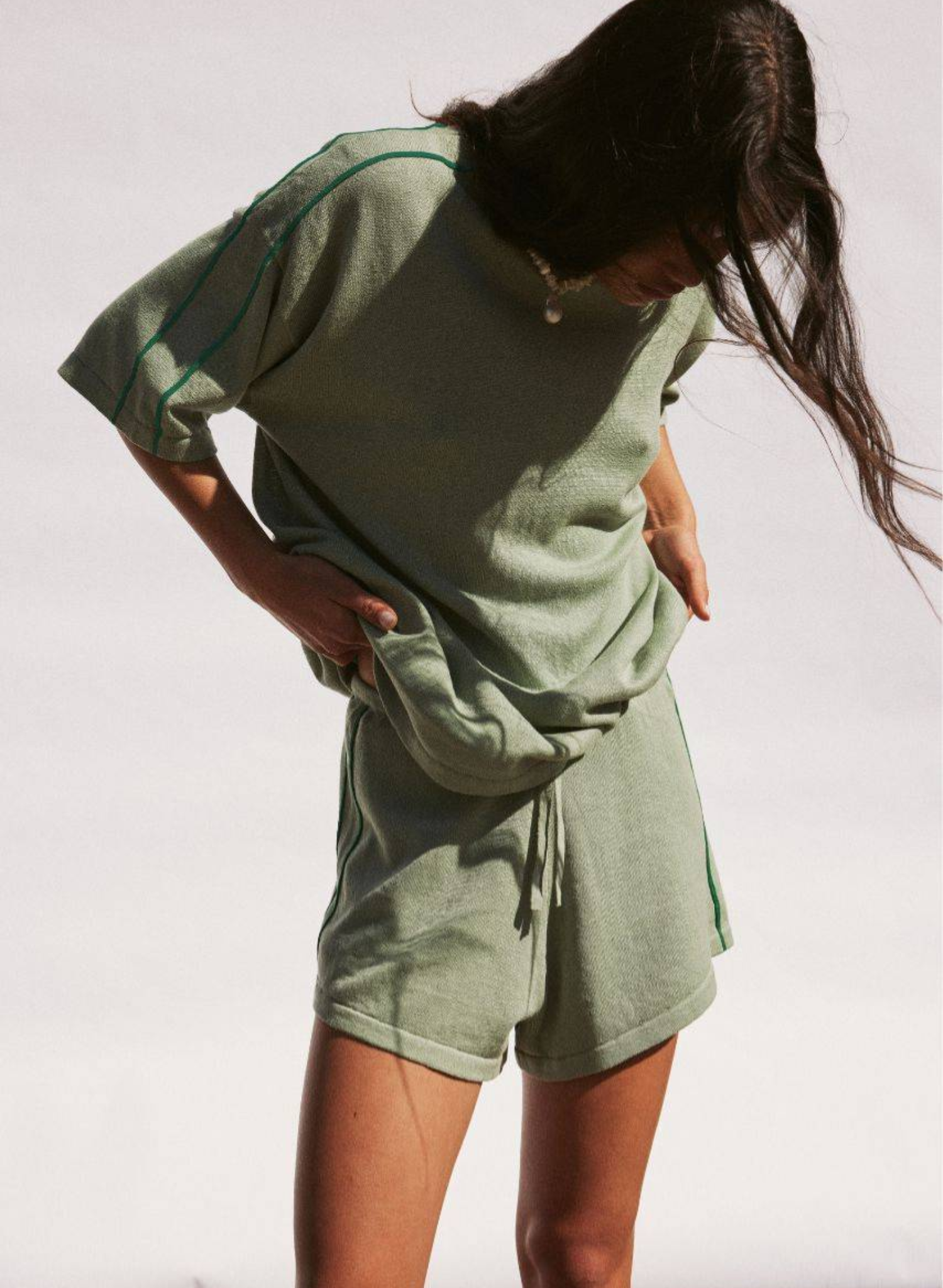 Pippa Linen Organic Cotton Oversized Tee - Eucalyptus & Sea Green