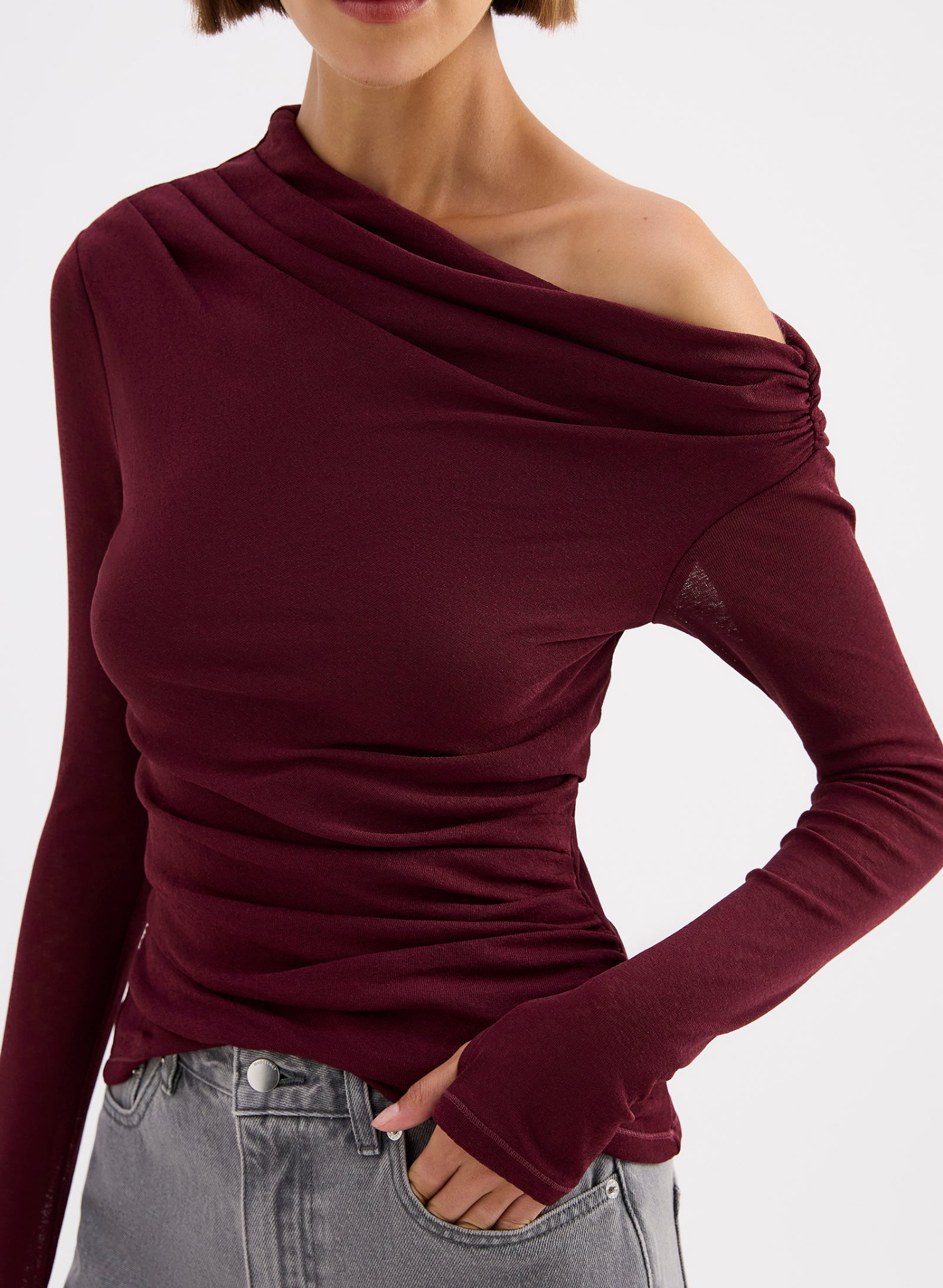 Rue Mesh LS Top - Merlot