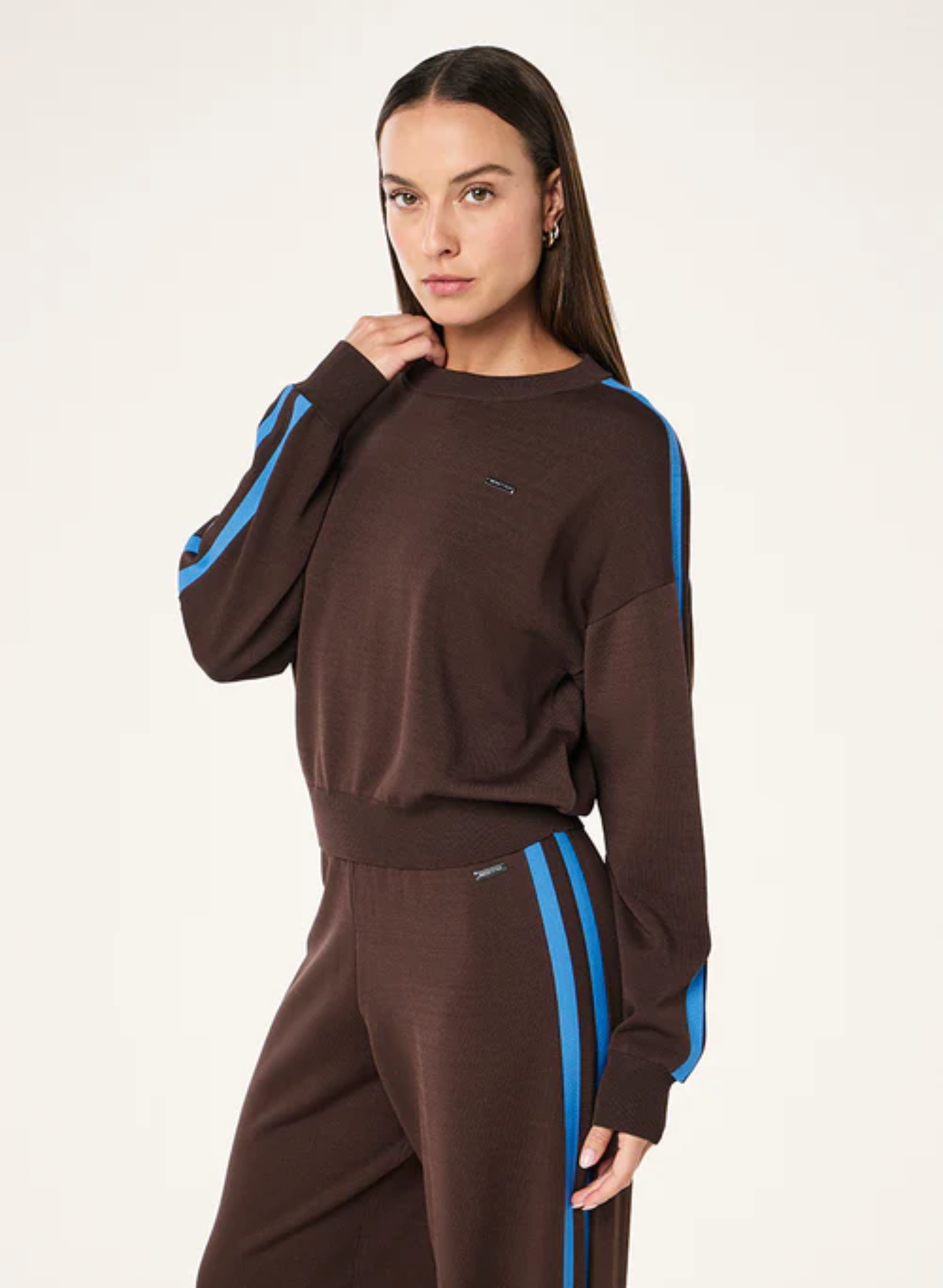 Retreat knit jumper in coffee & marina blue