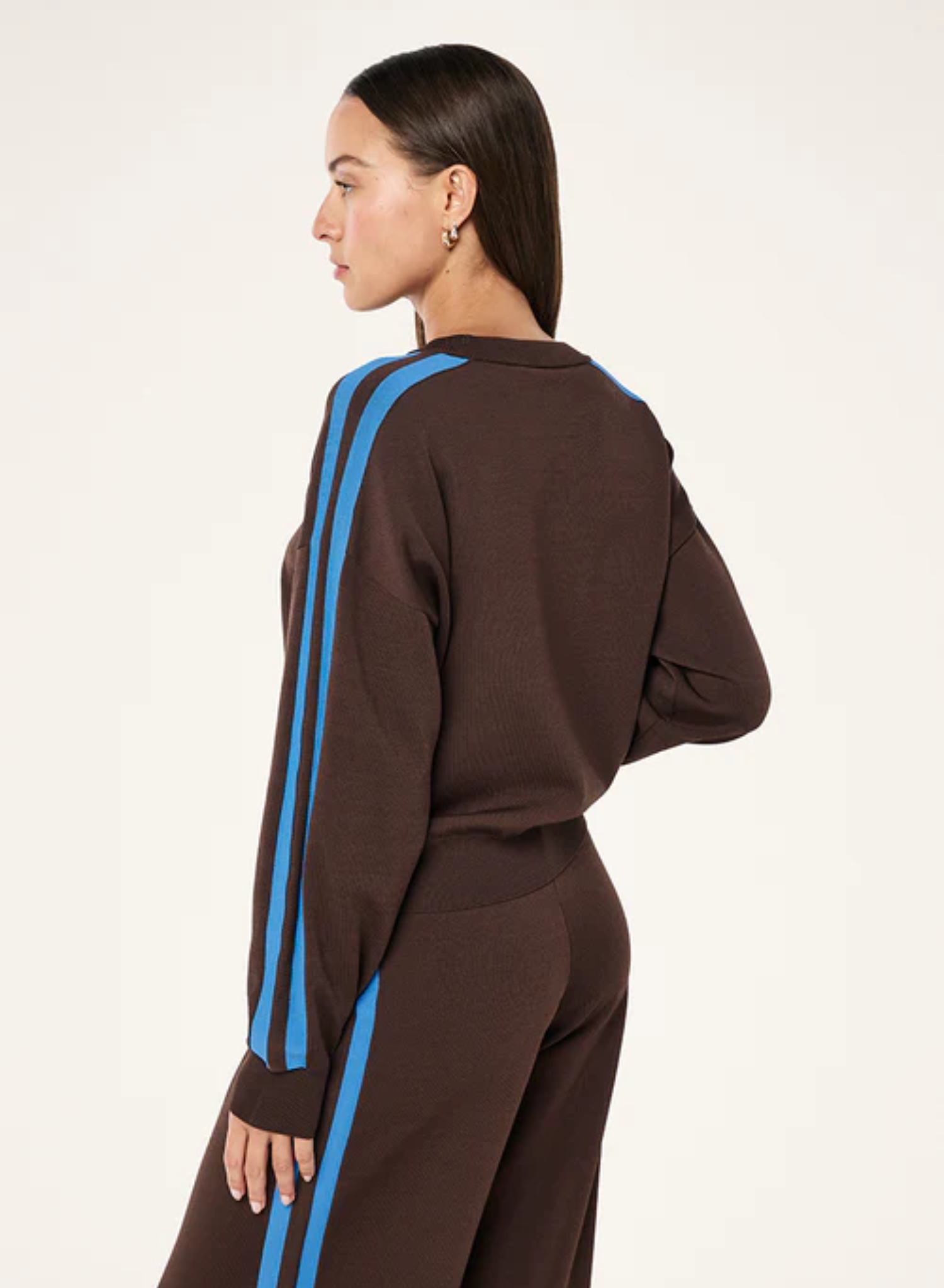 Retreat knit jumper in coffee & marina blue